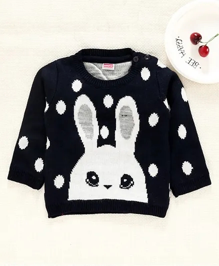 Babyhug Full Sleeves Polka Dotted Sweater Bunny Print - Navy Blue