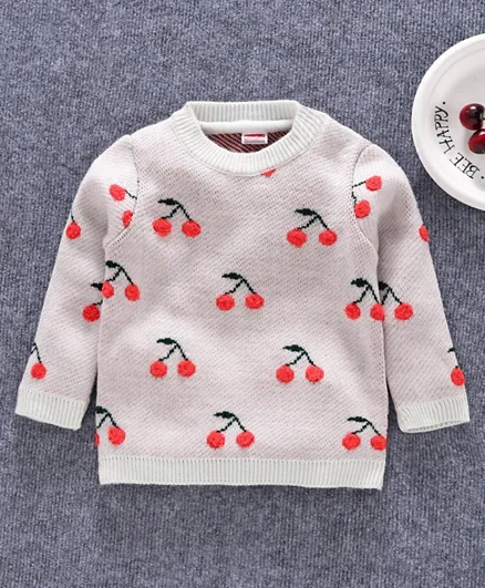 Babyhug Full Sleeves Sweater Cherry Design - Off White