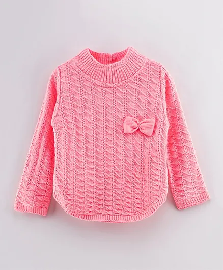 Babyhug Full Sleeves Sweater Bow Applique - Pink