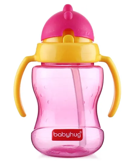 Babyhug Straw Sipper Bottle with Twin Handle Pink - 180 ml
