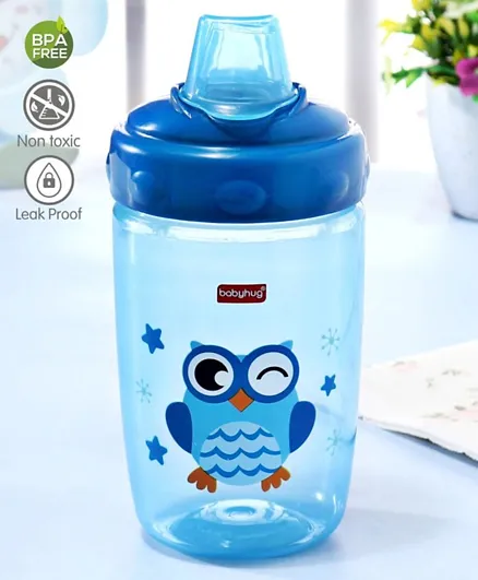 Babyhug Owl Print Silicone Spout Sipper for Toddlers, Blue, BPA Free, Dishwasher Safe, 360mL
