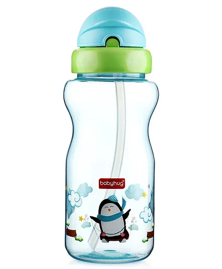 Babyhug Penguin Print Straw Sipper Blue - 360 ml