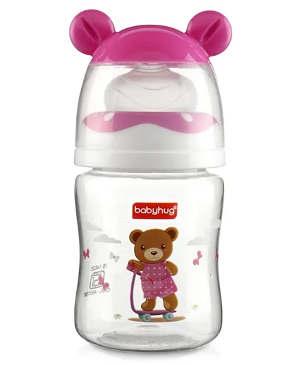 Babyhug Anti Colic Feeding Bottle Bear Shape Pink - 125 ml