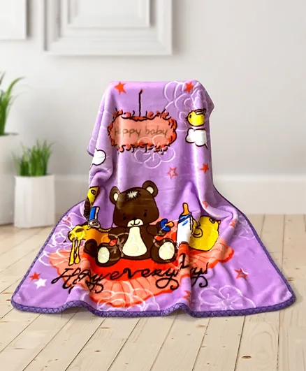Babyhug Premium Embossed Mink Blanket Teddy Bear Print - Purple