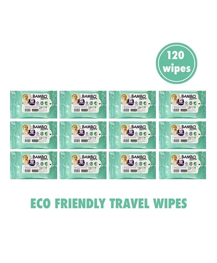 Bambo Nature Eco Friendly Baby Wipes Travel Pack of 12 - 120 Pieces