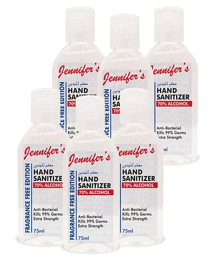 Jennifer's Fragrance Free Pack of 6 Hand Sanitizer - 75ml