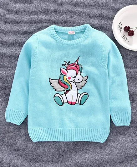 Babyhug Full Sleeves Sweater Unicorn Design - Light Blue