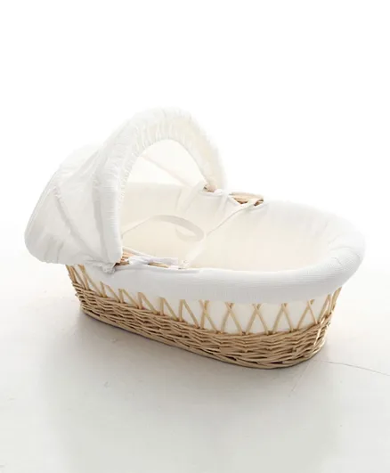 Teknum Wicker Moses Basket with White Waffle Beddings - Wooden Brown