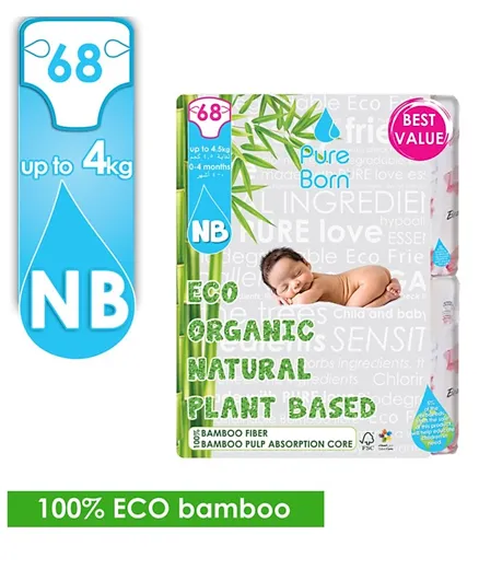PureBorn Diapers Bundle Pack of 3 Newborn - 204 Pieces