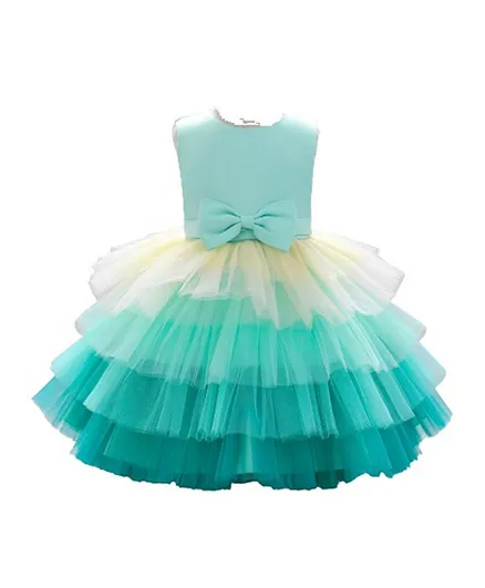 فستان دي دانيلا بتصميم فستان بطبقات متدرجة وربطة أمامية - أخضر