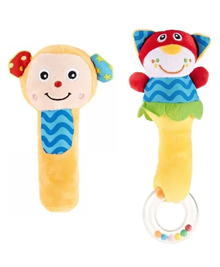 Pixie Monkey Rattle Toy & Cat Rattle Toy - Multicolour