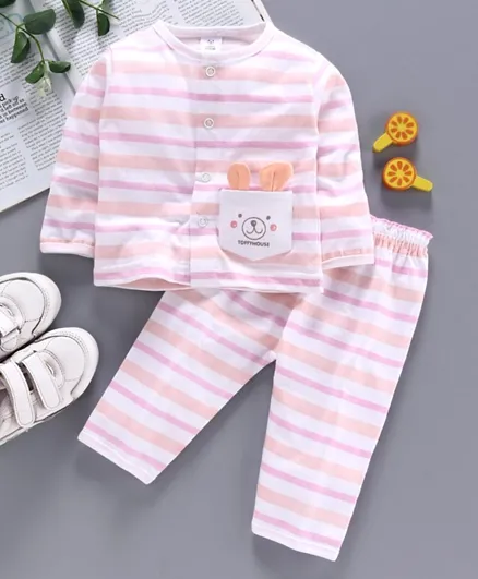 ToffyHouse Full Sleeves Striped Night Suit - Pink