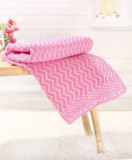 Babyhug Premium Knitted Cotton All Season Chevron Blanket - Pink