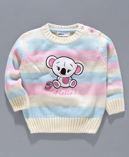 Babyoye Full Sleeves Stripe Sweater Koala Embroidery - White Pink Blue