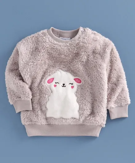 Babyoye Brushed Fleece Full Sleeves Sweatshirt Animal Embroidery - Grey