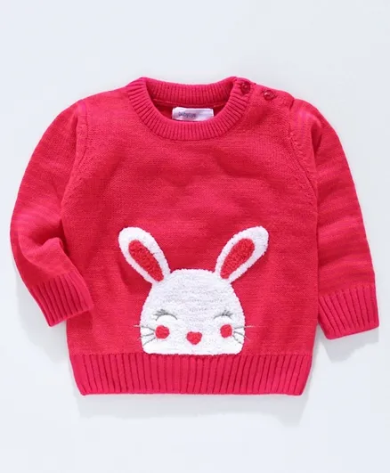 Babyoye Full Sleeves Sweater Bunny Design - Coral