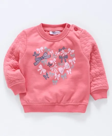 Babyoye Brushed Fleece Full Sleeves Sweatshirt Bow Print - Pink