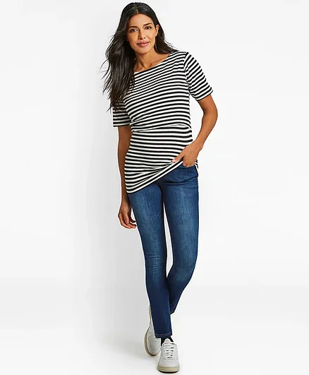 JoJo Maman Bebe Boatneck Striped Nursing Top - Grey