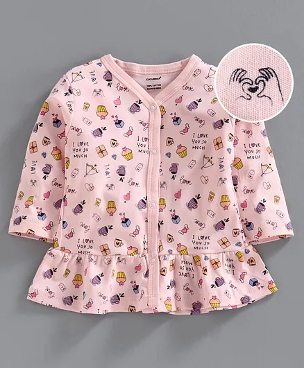 Cucumber Full Sleeves Vest Heart Print - Peach