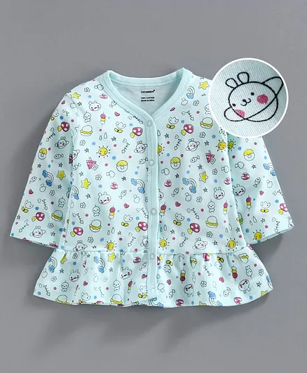 Cucumber Full Sleeves Vest Heart Print - Blue