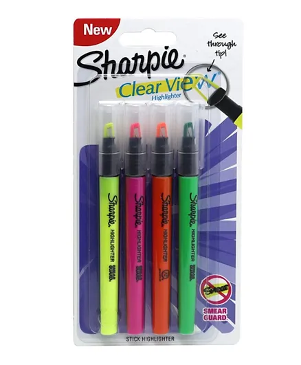 Sharpie Highlighter Clear View Pack of 4 - Assorted