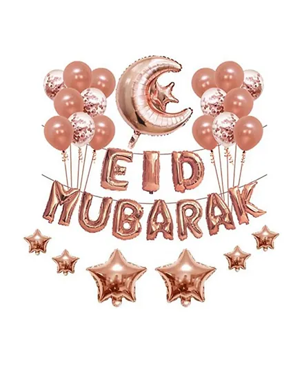 Highlands Rose Gold Eid Mubarak Balloon Decoration Set - Set of 28
