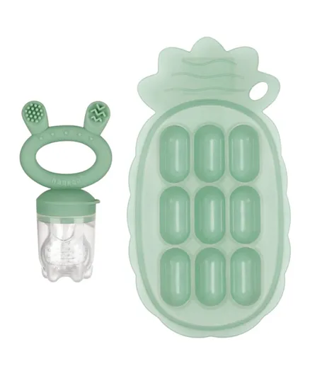 Haakaa Silicone Nibble Tray with Food Feeder and Cover Set - Pea Green