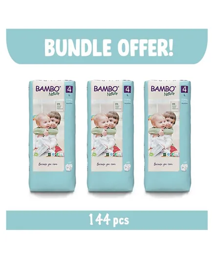 Bambo Nature Eco-Friendly Diaper Size 4 Value Pack of 3 - 144 Pieces