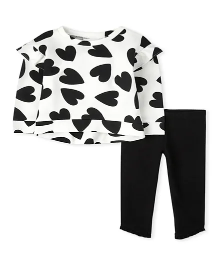 The Children's Place Heart Printed Top & Pants Set - Black
