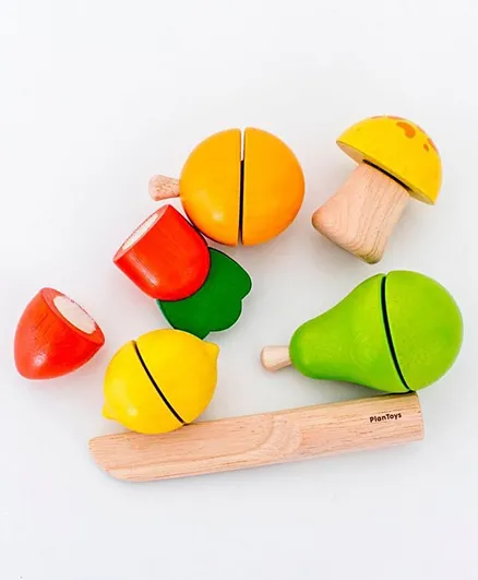 Plan toys Wooden Fruit & Vegetable Play Set Sustainable Play - Multicolour