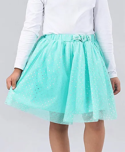 Babyhug Star Foil Printed Skirt - Turquoise