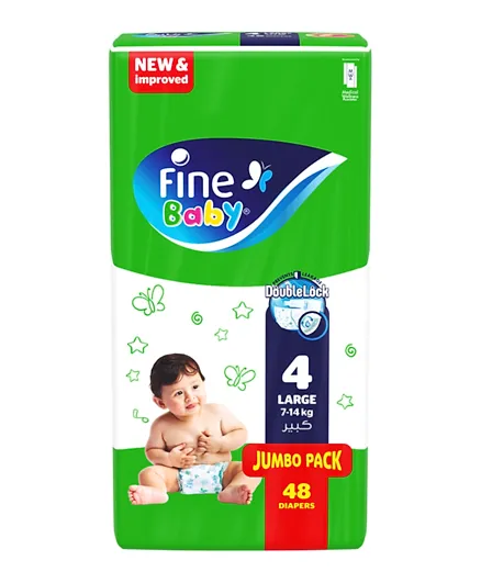 Fine Baby Diapers DoubleLock Technology  Size 4 Large 7 - 14kg  Jumbo Pack - 48 diaper count