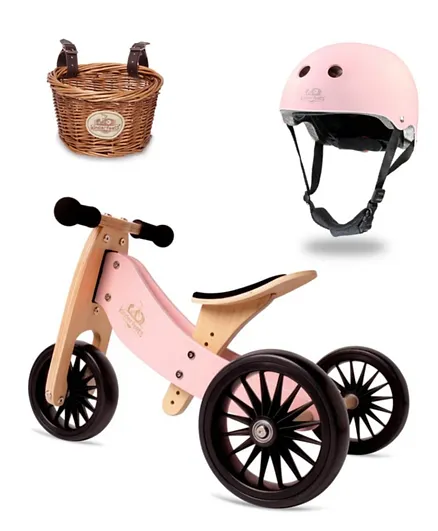 Kinderfeets Tiny Tot Plus Toddler Tricycle Basket & Helmet - Rose