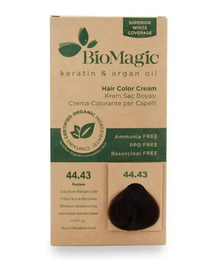 BIOMAGIC Hair Color Cream With Keratin & Argan Oil 44/43 Deep Brown Medium Gold - 60mL