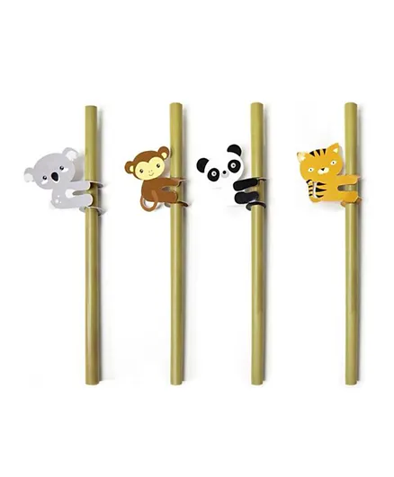 Kikkerland Animal Bamboo Straws - Set of 4