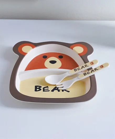 Pan Emirates Bear 3 Piece Bamboo Tableware Set - Brown