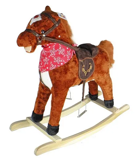 حصان ركوب خشبي قطيفة هزاز من يو كي آر - بني