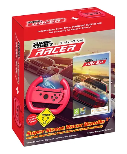 Xbite Games Nintendo Switch Super Street Racer Game Bundle with Steering Accessory and Taunt Cards