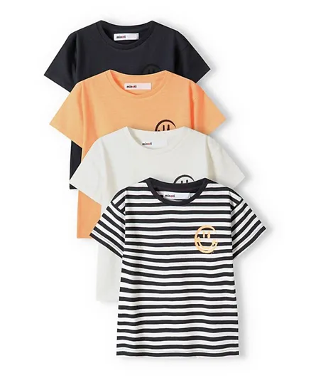 Minoti 4 Pack Smiley T-Shirt - Black/White/Orange