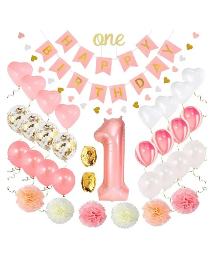 LAFIESTA Pink and Gold First Birthday Decorations For Girls - 36 Pieces