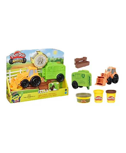 Play-Doh Wheels Tractor Farm Truck Toy with Horse Trailer Mold and 3 Cans of Non-Toxic Modeling Compound - Multicolor