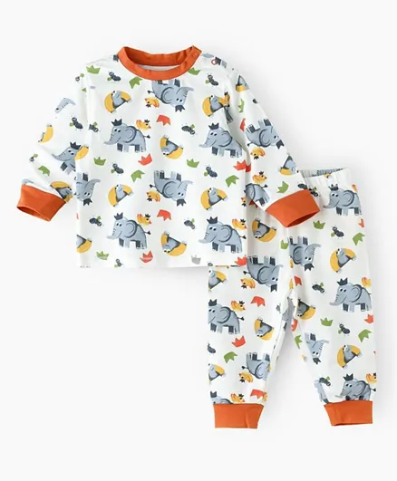 Tiny Hug Elephant Print Pyjama Set - Multicolor