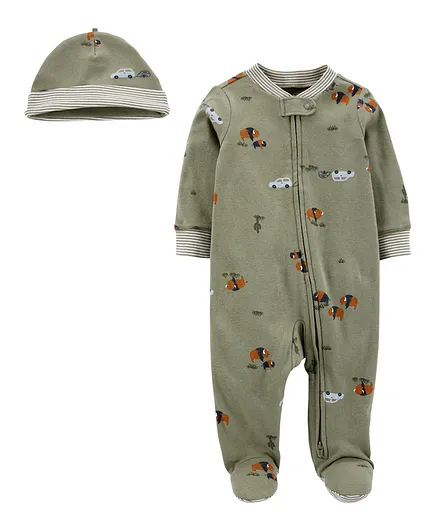 Carter's 2-Piece Cap & Sleep & Play Set - Green