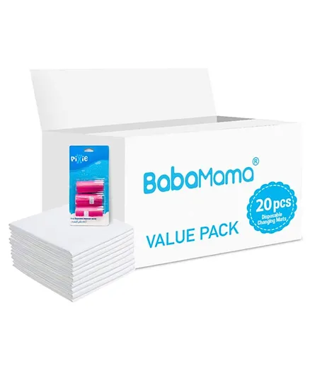 Babamama Combo of Changing Mat   Pink Dispenser Refill Rolls Nappy Bags - Value Pack of 2