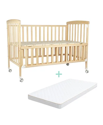 Moon Wooden Portable Crib + Crib Mattress - Natural Wood & White