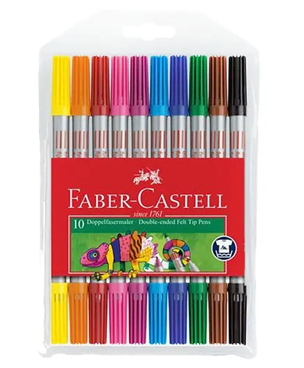 Faber Castell Plastic Double Ended Felt Tip Pens - 10 Colours
