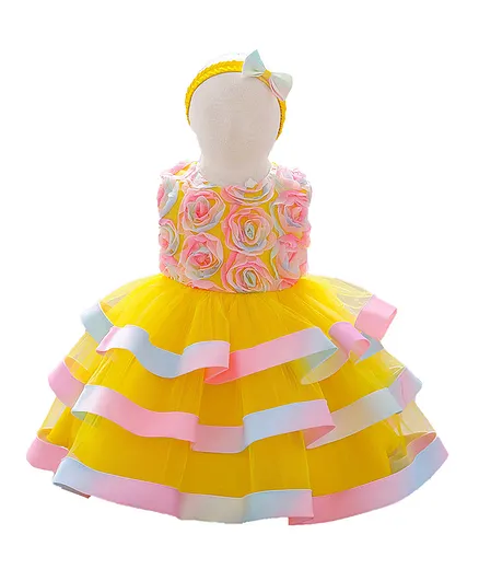 Hashqlo Flower Applique Tutu Dress - Yellow