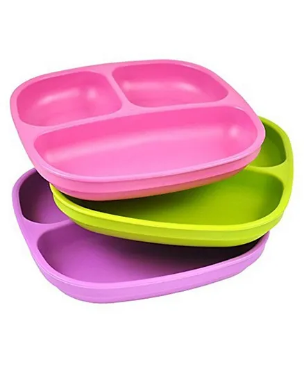 Re-play Recycled Packaged Divided Plates Pack of 3 Butterfly Purple - Purple, Bright Pink & Lime