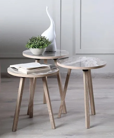 PAN Home Marnus Nest Of Tables Set Of 3 - Grey & Natural