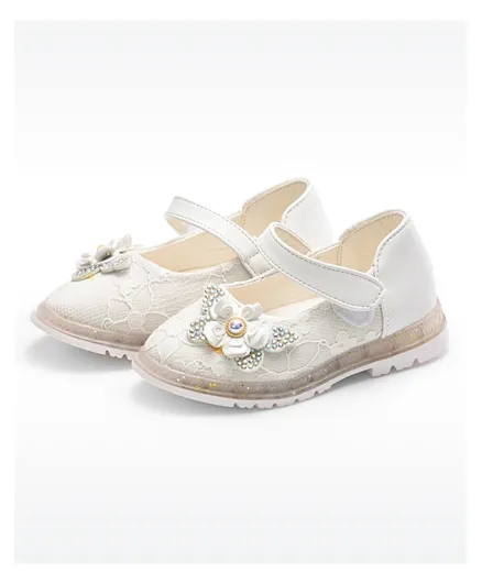 Babyqlo Flower Applique Party Shoe Ballerinas - White
